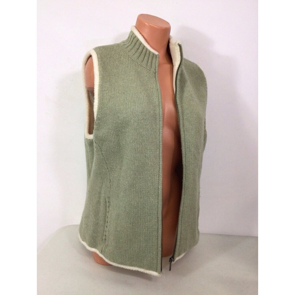 LL Bean Lambswool Sweater Vest Zip Front Womens Large